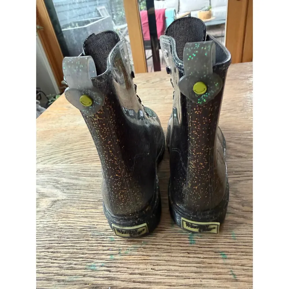 Western Chief Glitter Combat Rain Boots Kids Size 12 Black Multi